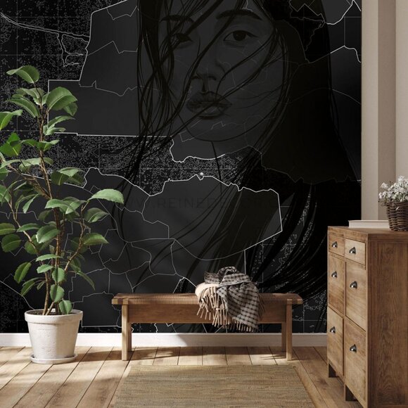 Distracted Woman in Black and White Wallpaper | Modern Art Wallpaper | Designer - Picture 3 of 9